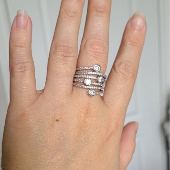 Vintage Sterling Silver Sparkle Crystal Layer Wrap Ring Size 6 - Picture 10 of 16
